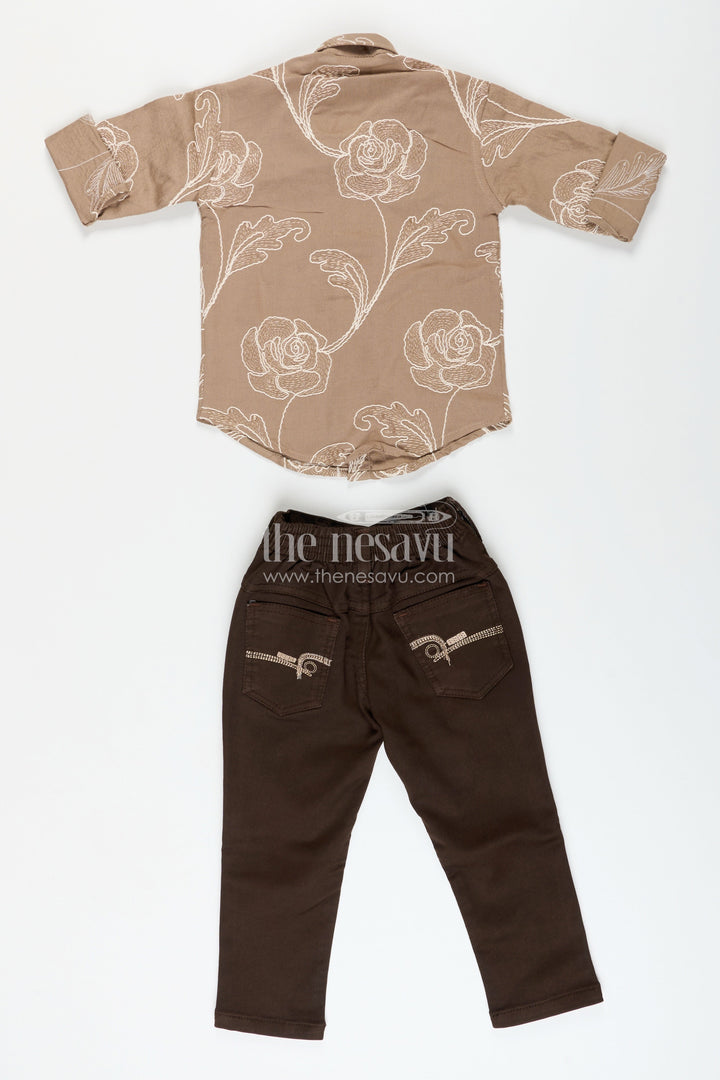 Boys floral embroidered cotton shirt with trousers stylish everyday wear