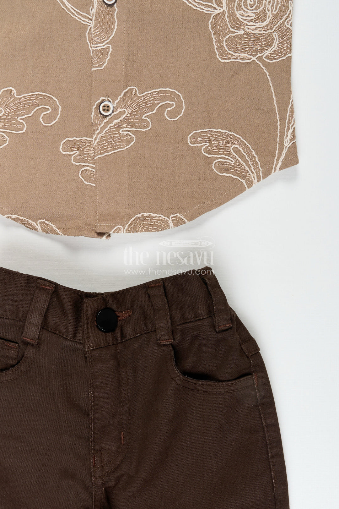 Boys floral embroidered cotton shirt with trousers stylish everyday wear