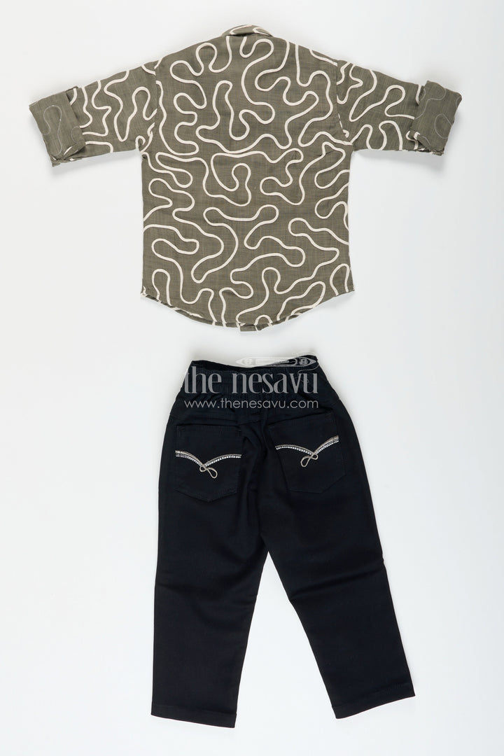 Boys abstract print cotton shirt set with trousers comfy everyday fashion