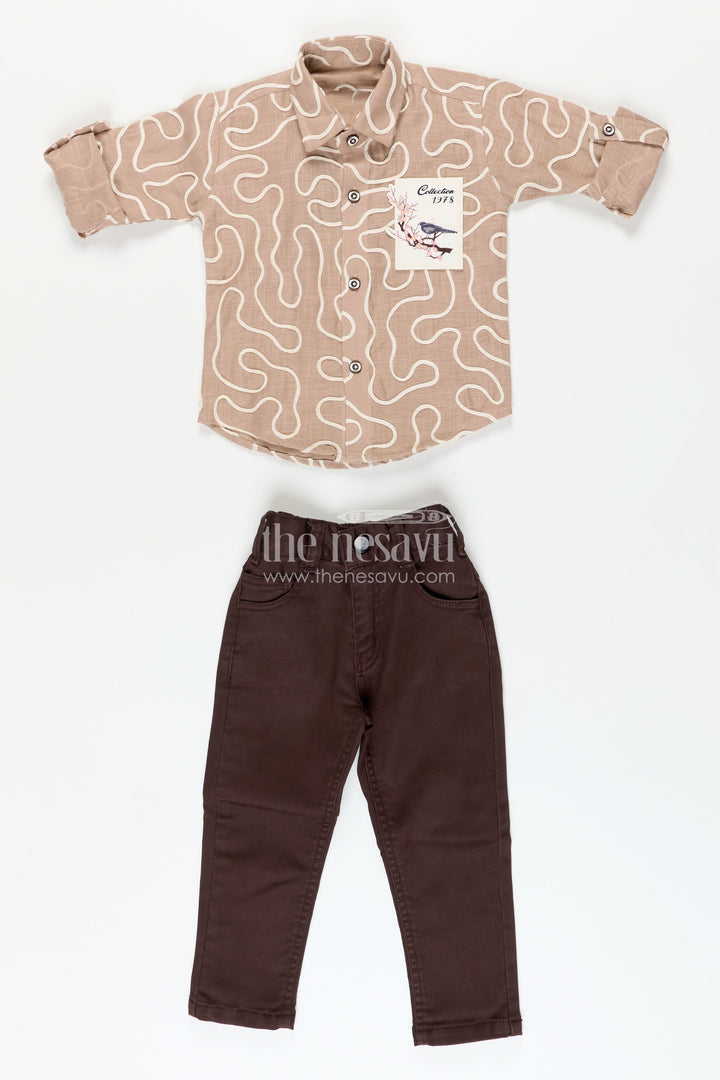 Embroidered boys casual shirt and trouser set smart and breathable daywear