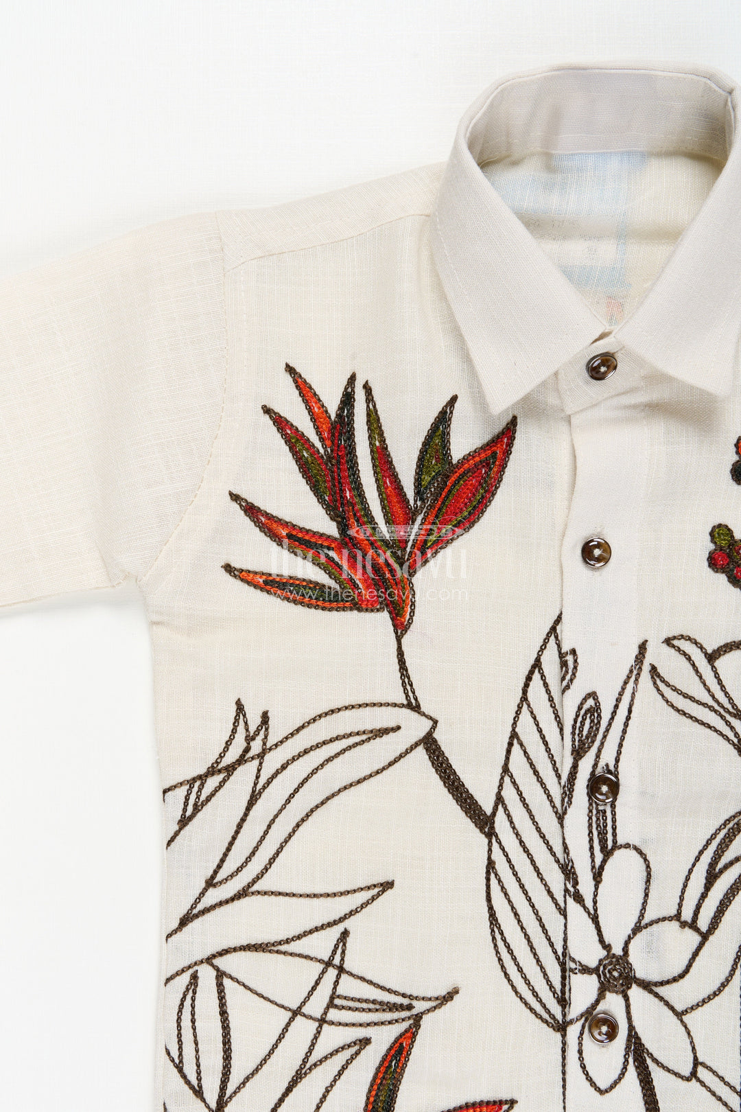 Boys floral embroidered cotton shirt with trousers casual festive wear