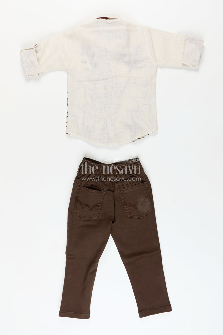 Boys floral embroidered cotton shirt with trousers casual festive wear