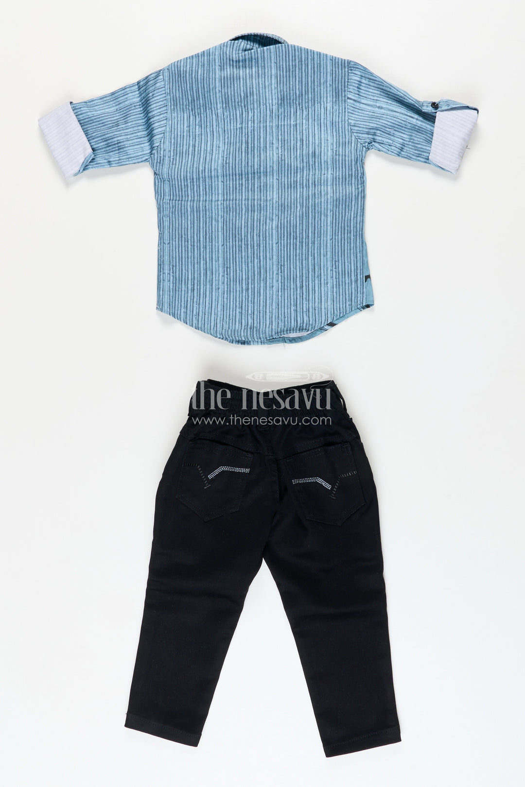 Boys printed cotton casual set with jeans-style trousers everyday smart wear