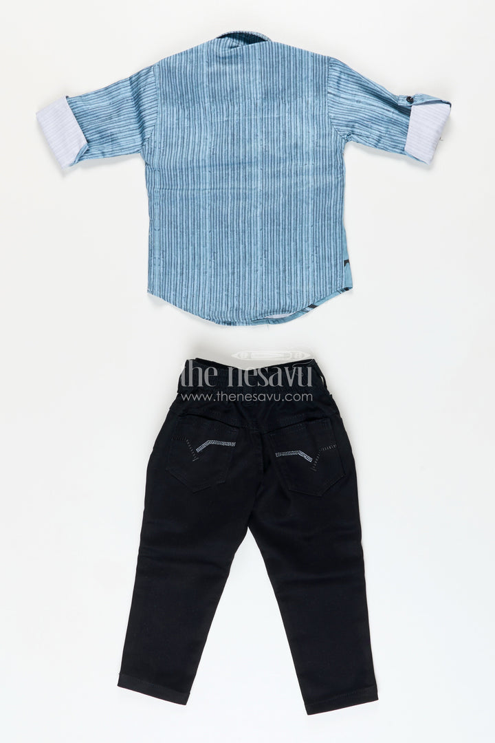 Boys printed cotton casual set with jeans-style trousers everyday smart wear