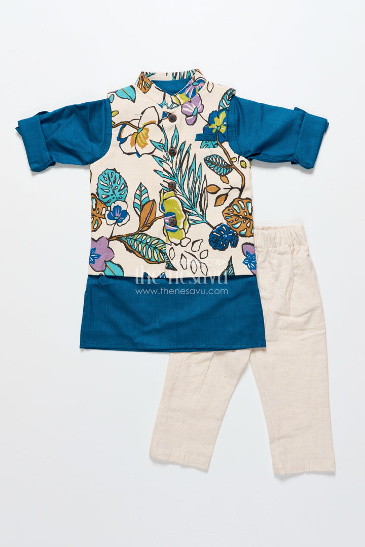 Baby boys cotton jacket kurta set for festive and cultural wear