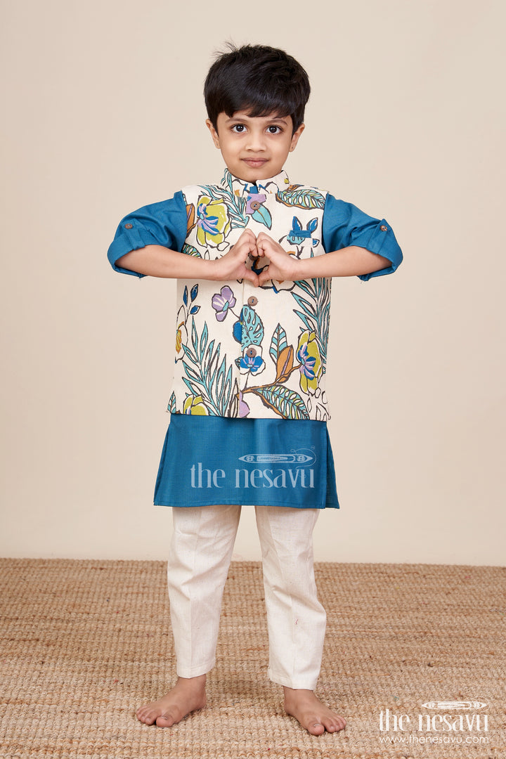 Baby boys cotton jacket kurta set for festive and cultural wear