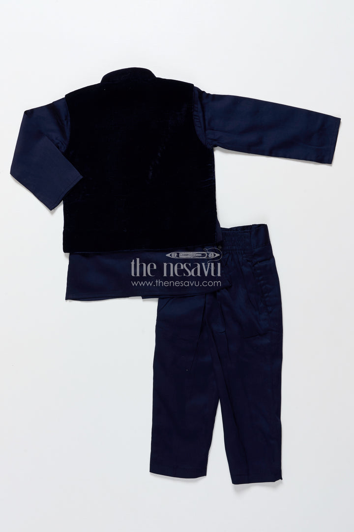Boys kurta set with embroidered velvet jacket for festive family functions