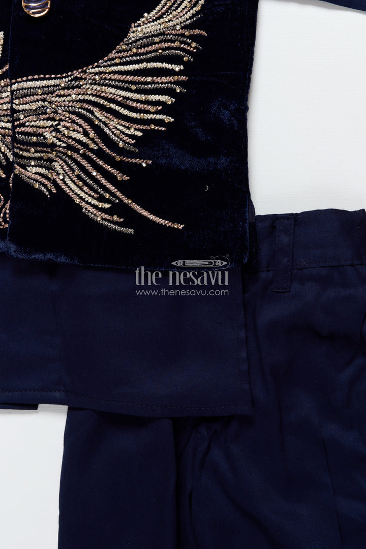 Boys kurta set with embroidered velvet jacket for festive family functions