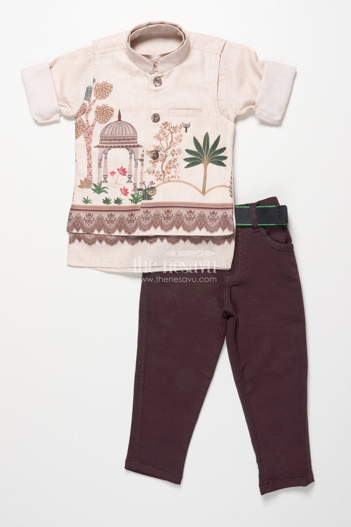 Boys Cotton Kurta Pant Set with Heritage Digital Print