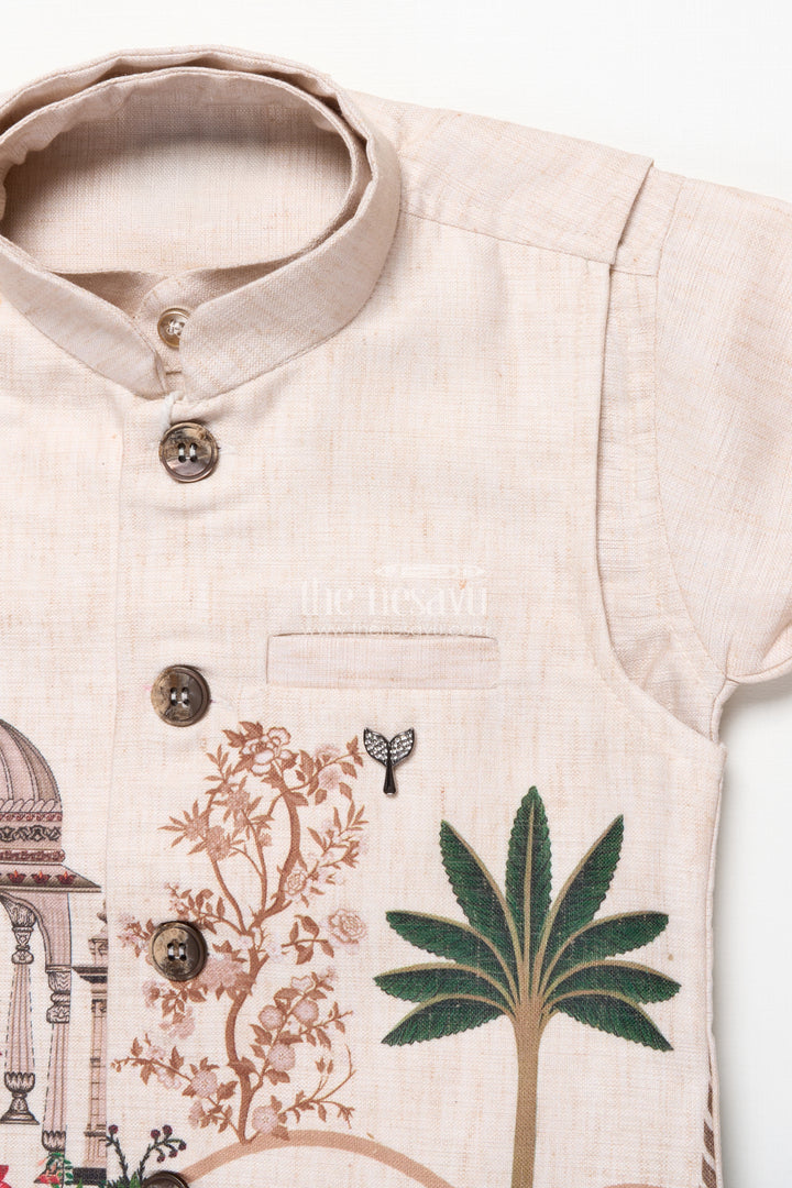 Boys Cotton Kurta Pant Set with Heritage Digital Print