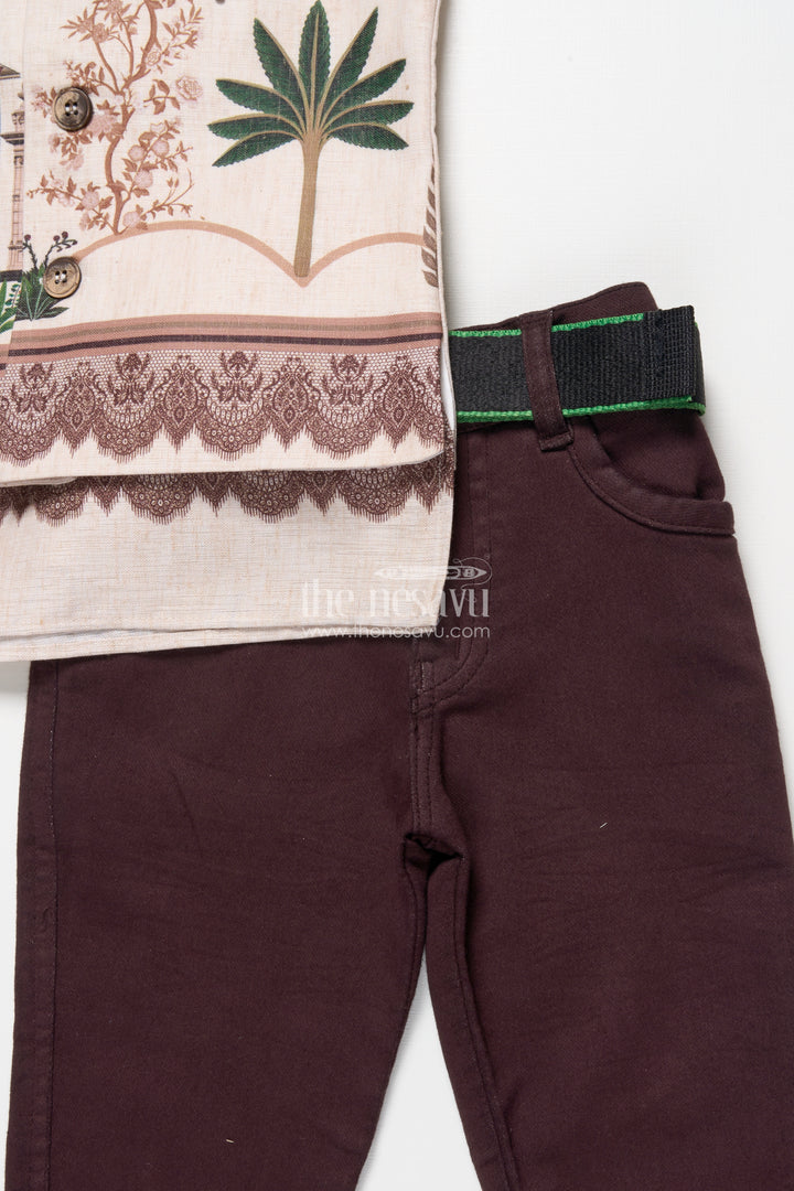 Boys Cotton Kurta Pant Set with Heritage Digital Print