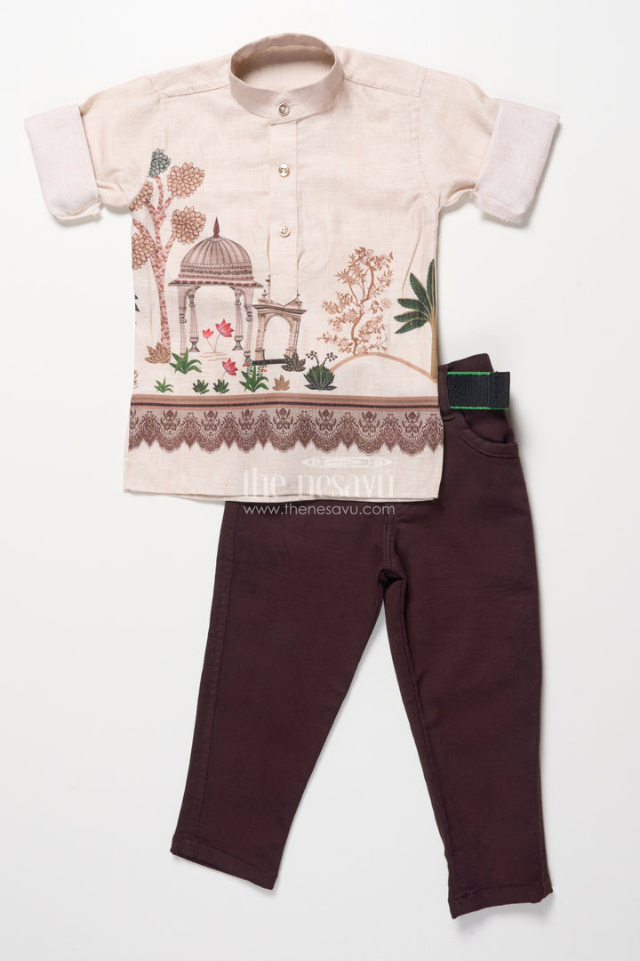 Boys Cotton Kurta Pant Set with Heritage Digital Print