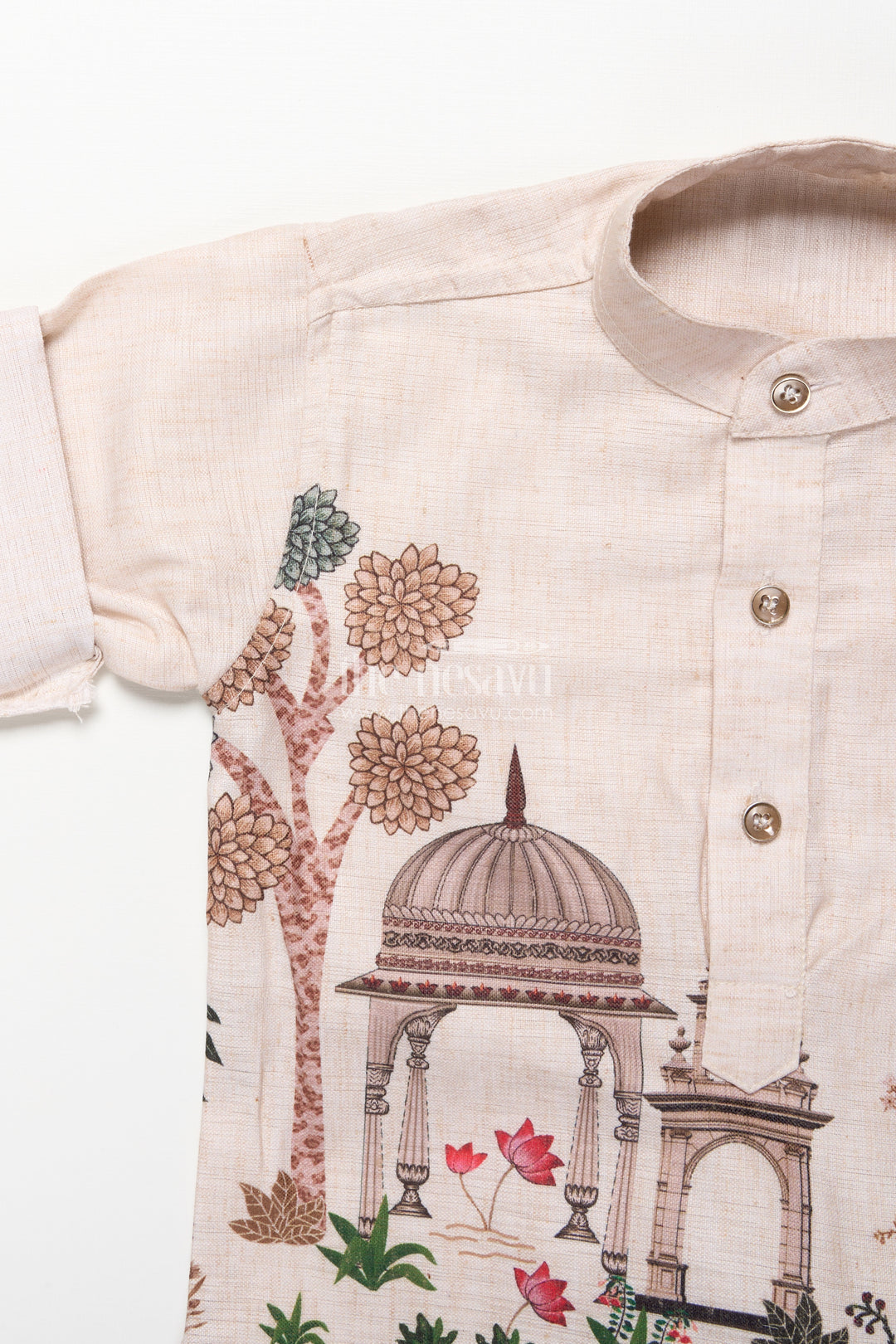 Boys Cotton Kurta Pant Set with Heritage Digital Print