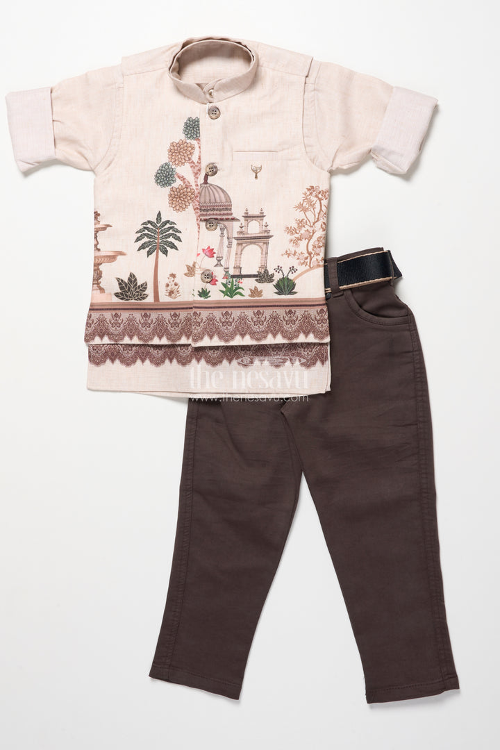 Boys Cotton Kurta Pant Set with Heritage Digital Print