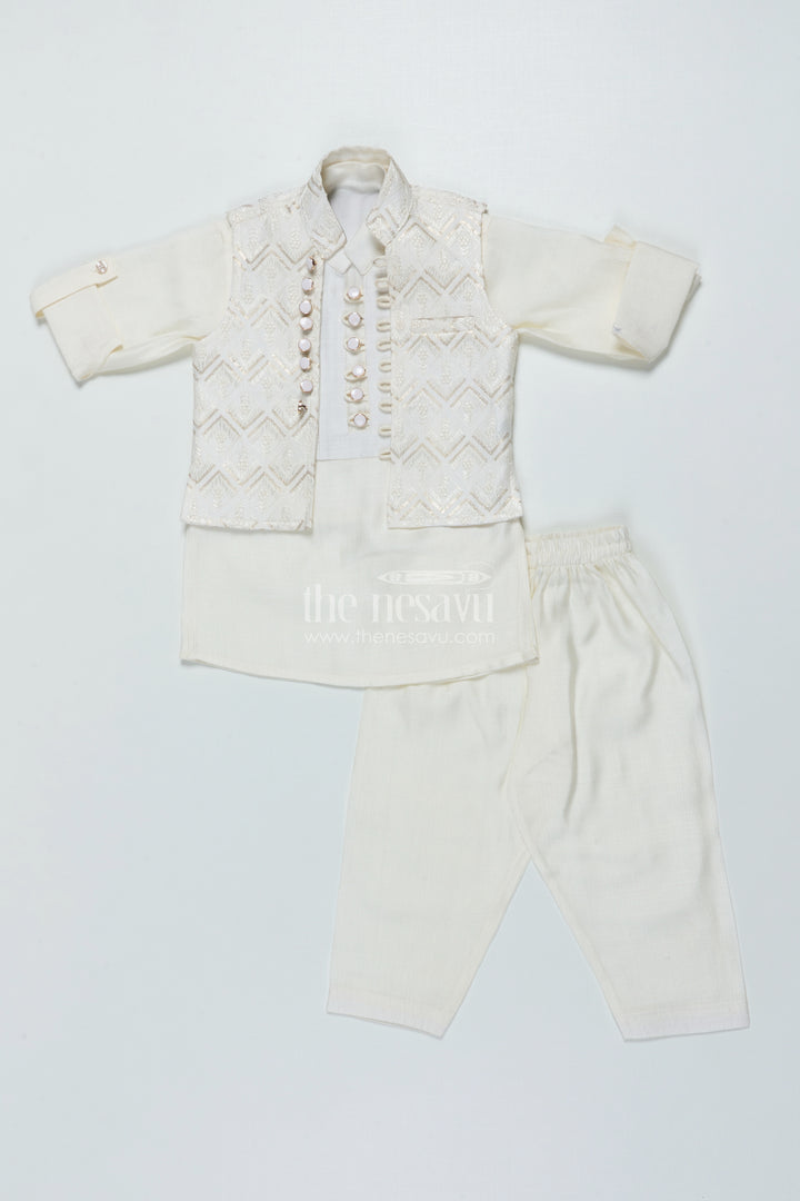 Boys Ethnic Jacket Set with Embroidered Nehru Vest for Poojas and Functions