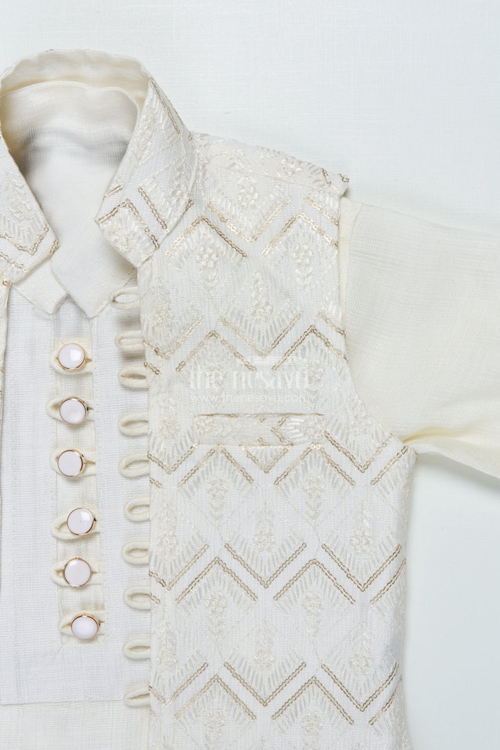 Boys Ethnic Jacket Set with Embroidered Nehru Vest for Poojas and Functions