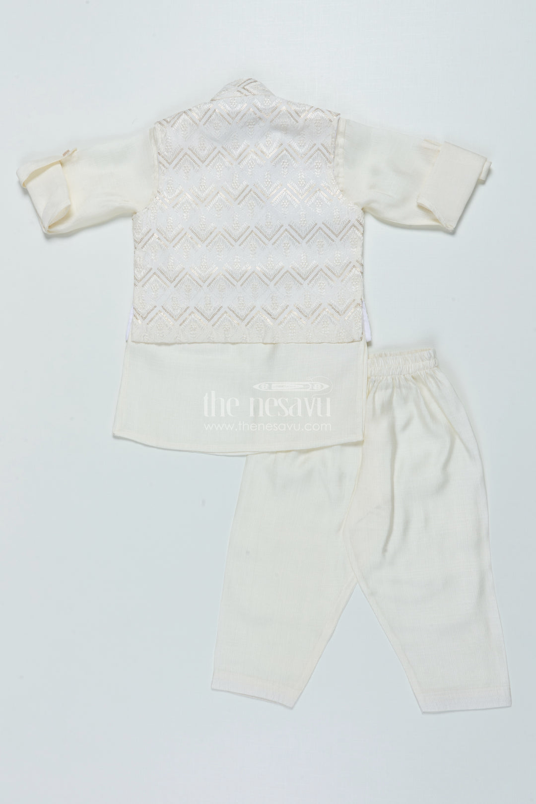 Boys Ethnic Jacket Set with Embroidered Nehru Vest for Poojas and Functions