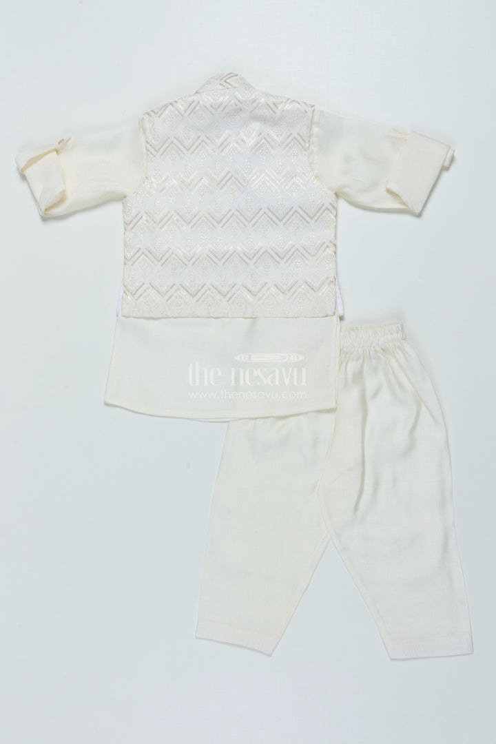 Boys Ethnic Jacket Set with Embroidered Nehru Vest for Poojas and Functions