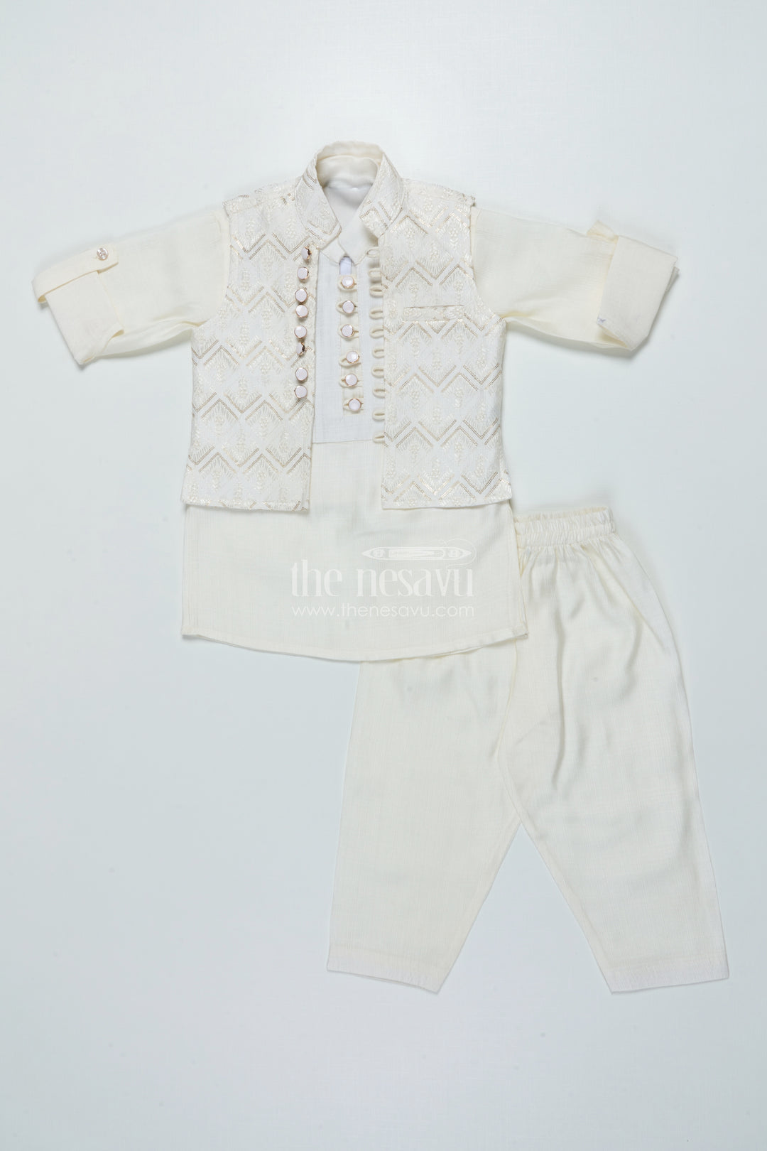Boys Ethnic Jacket Set with Embroidered Nehru Vest for Poojas and Functions