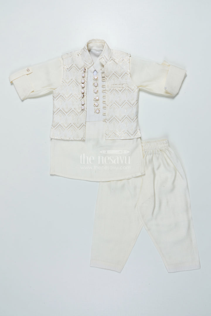 Boys Ethnic Jacket Set with Embroidered Nehru Vest for Poojas and Functions