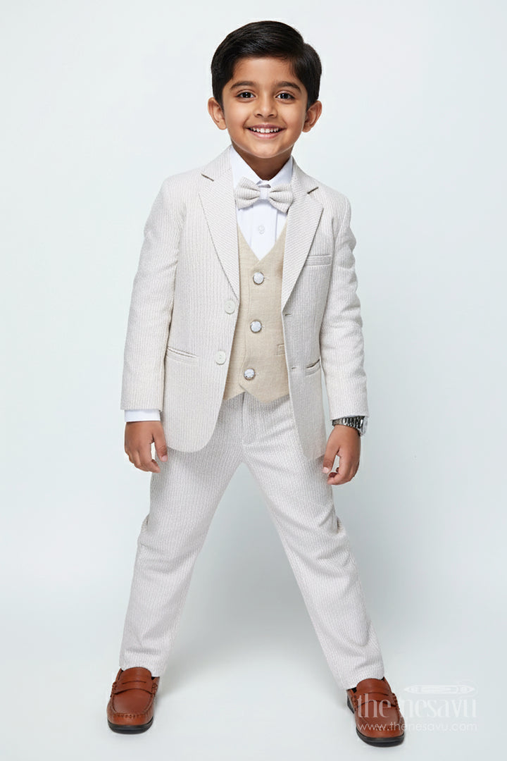 Boys Three-Piece Blazer Set with Bow Tie for Weddings and Celebrations