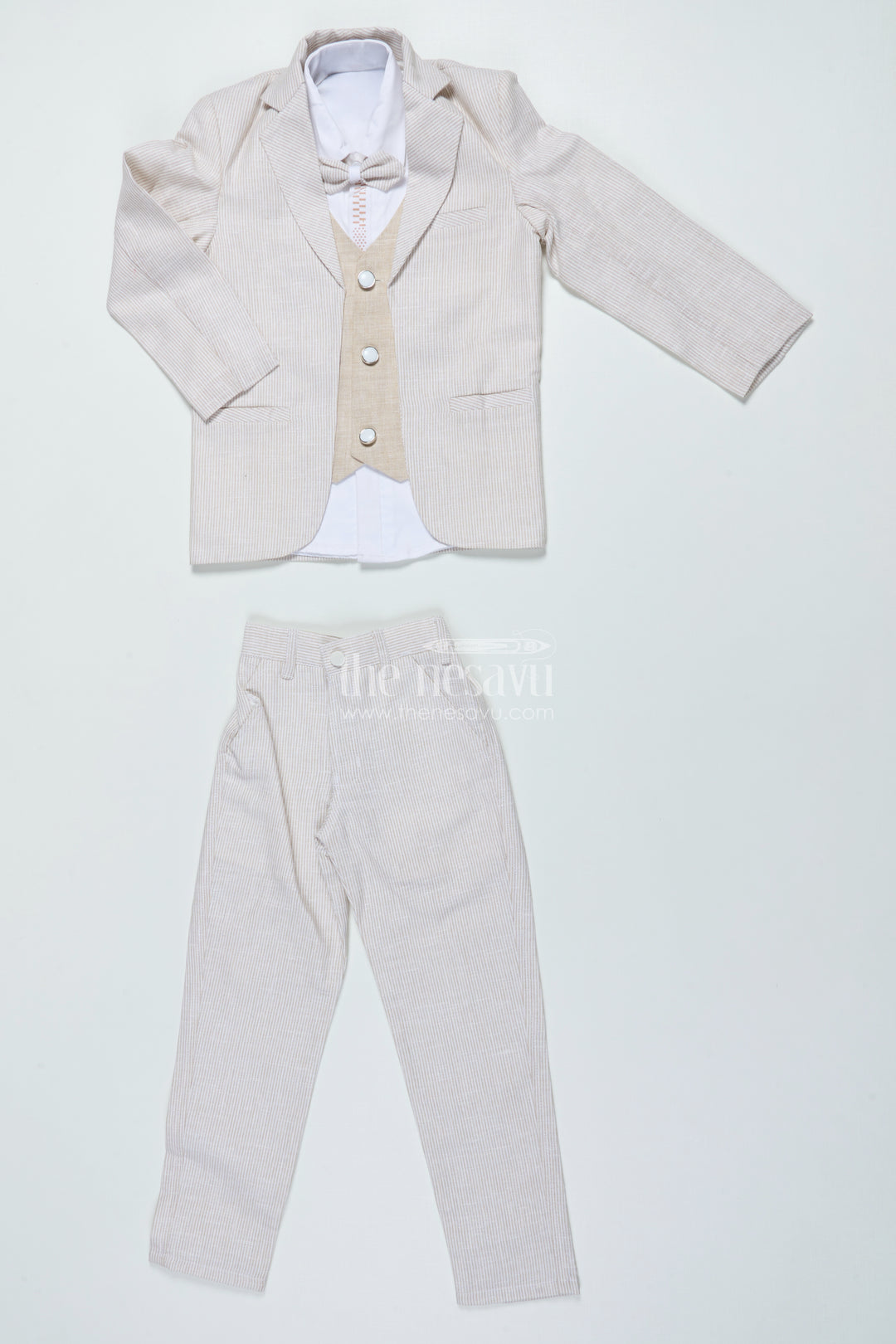 Boys Three-Piece Blazer Set with Bow Tie for Weddings and Celebrations