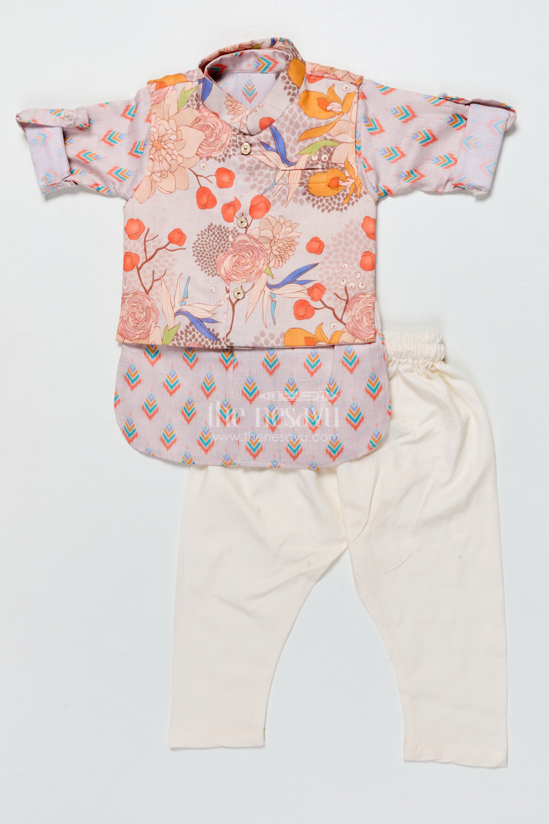 Boys Kurta Pajama with Printed Jacket for Weddings and Ethnic Functions