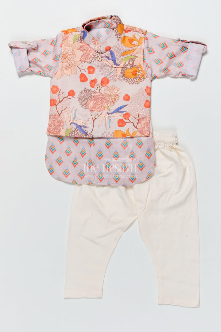 Boys Kurta Pajama with Printed Jacket for Weddings and Ethnic Functions