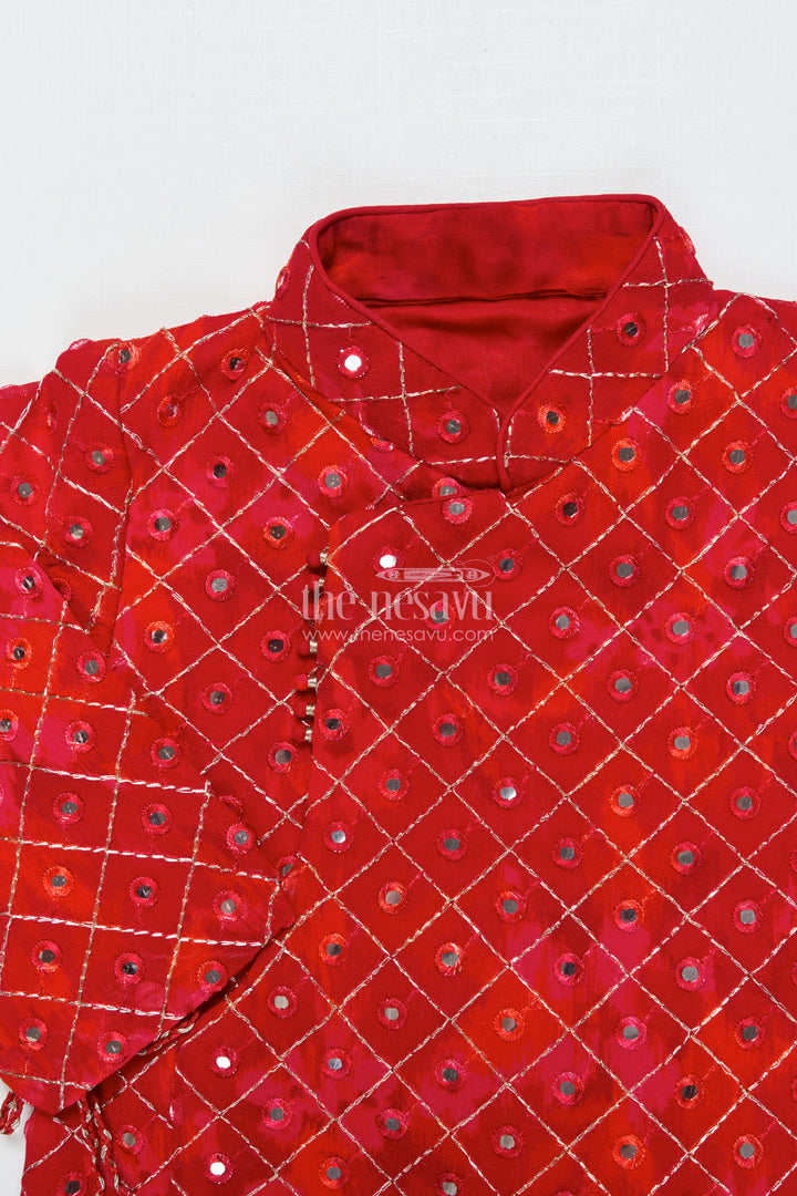 Toddler Boys Red Dothi Kurta Set for Traditional Occasions