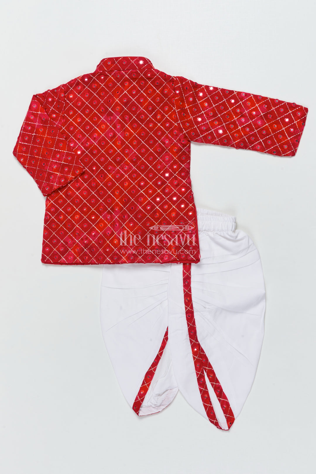 Toddler Boys Red Dothi Kurta Set for Traditional Occasions