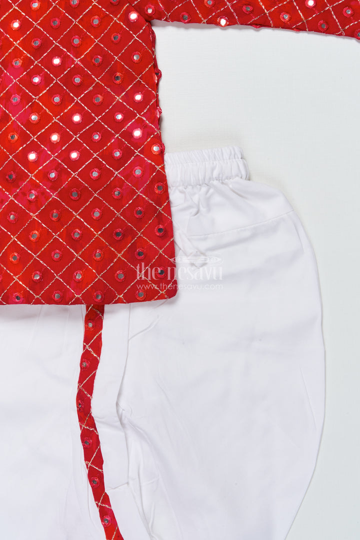 Toddler Boys Red Dothi Kurta Set for Traditional Occasions