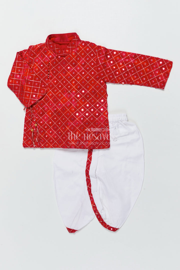 Toddler Boys Red Dothi Kurta Set for Traditional Occasions