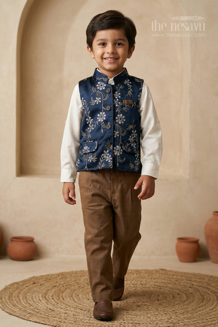 Boys Embroidered Jacket Set for Weddings and Festive Celebrations
