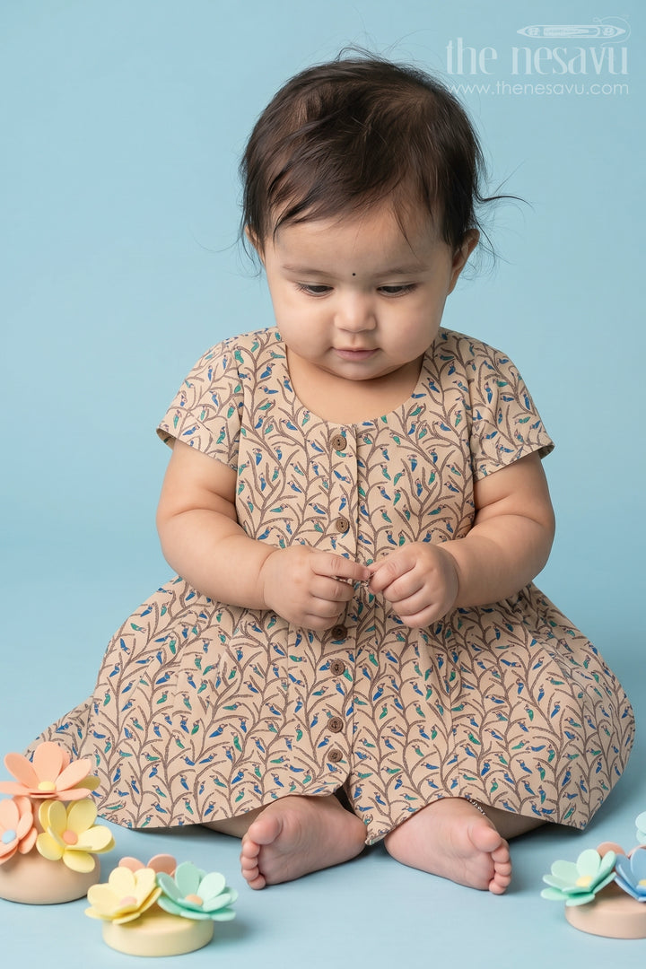 Blue Bird and Tree Print Cotton Baby Frock for Daily Wear