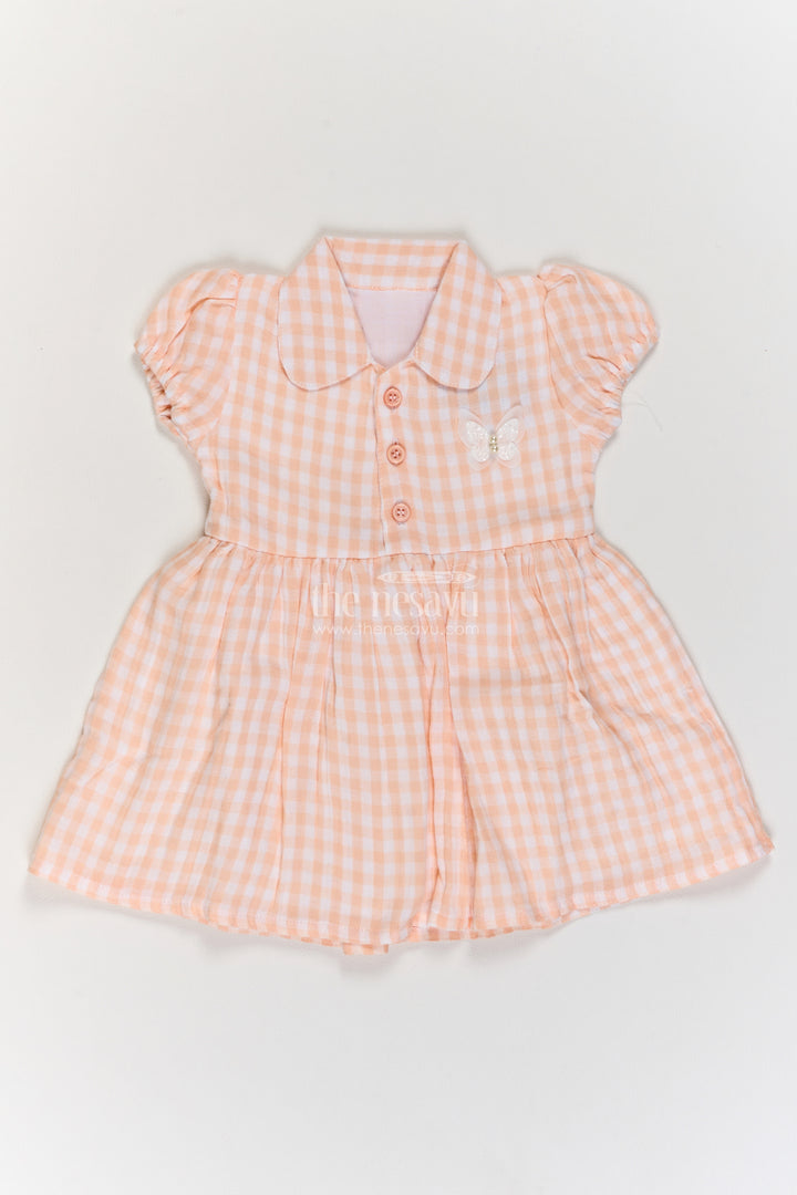 Baby Cotton Frock in Peach Orange with Butterfly Collar