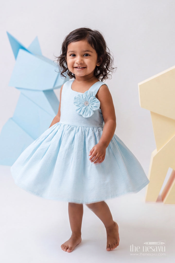 Baby Girl Frock for Kids with Floral Detailing in Blue
