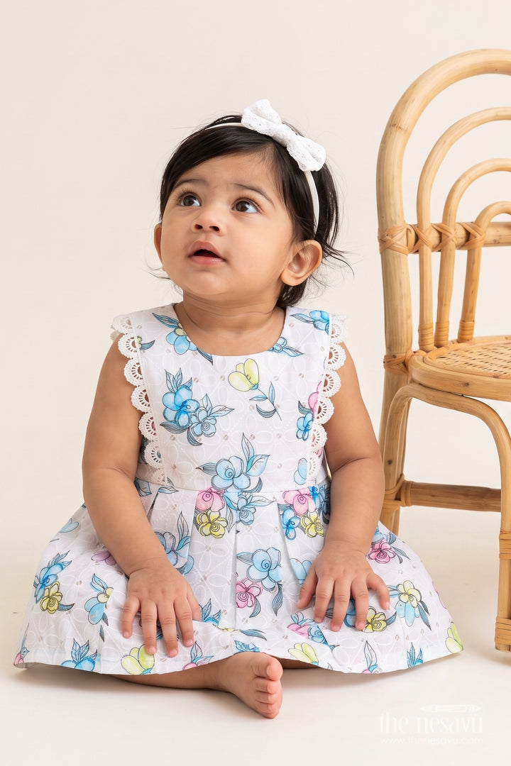 Newborn Cotton Dress with Designer Detailing in Half White