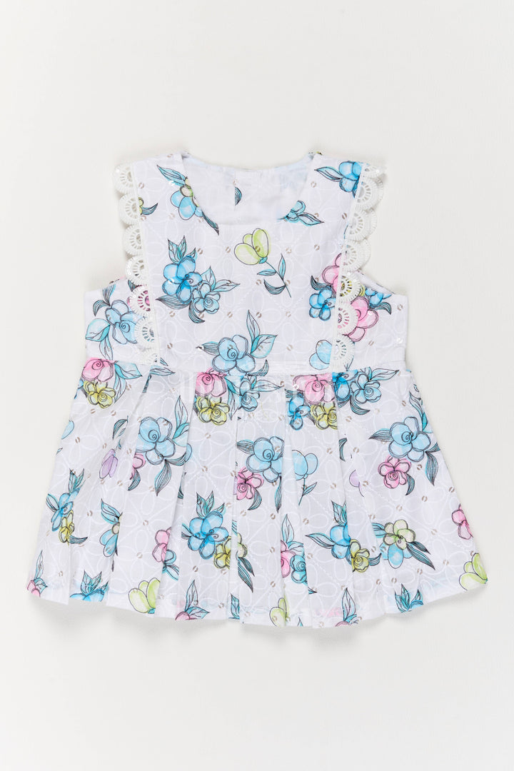 Newborn Cotton Dress with Designer Detailing in Half White