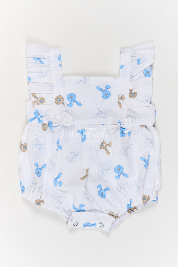 Baby White Cotton Bunny Print Frill Romper
