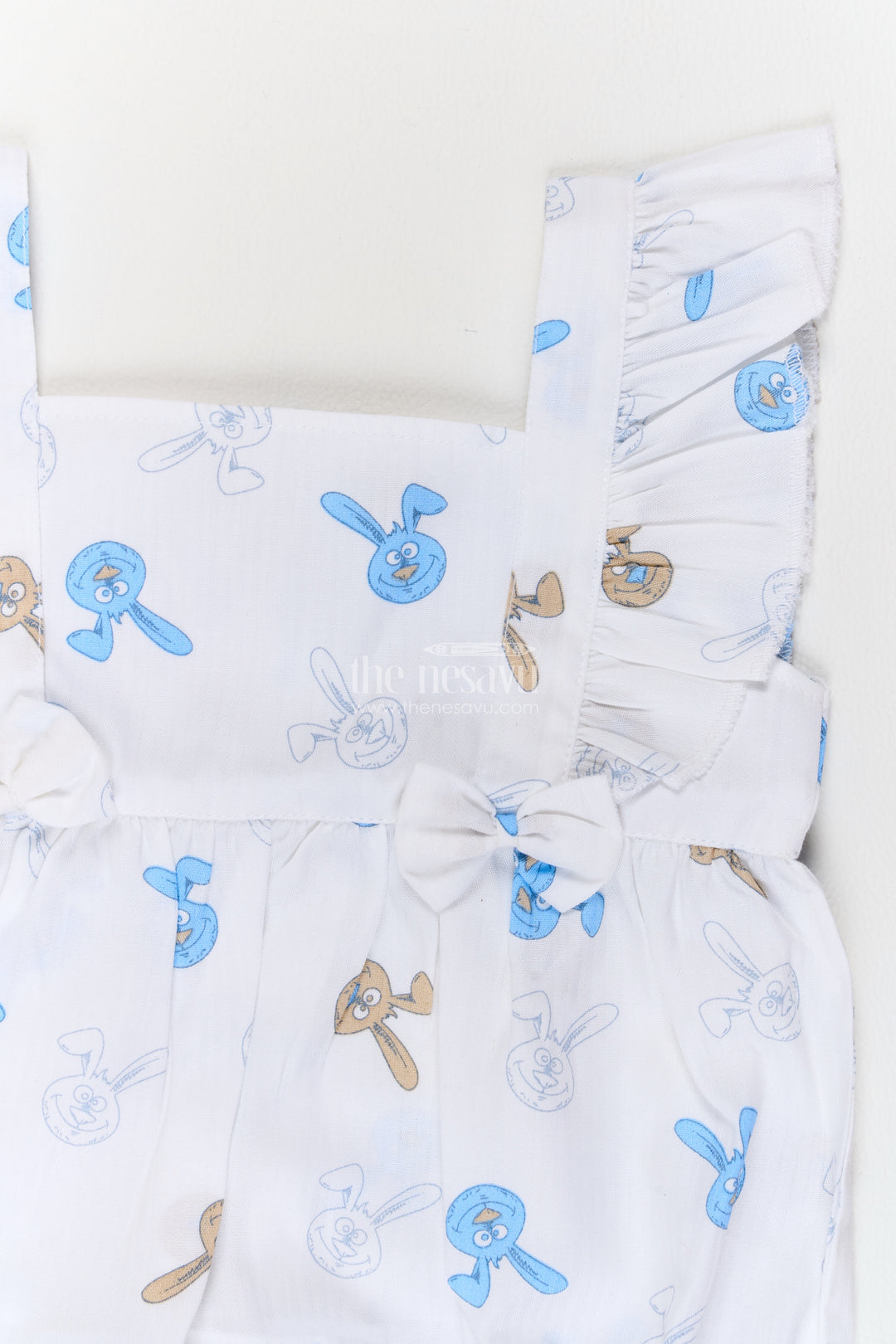 Baby White Cotton Bunny Print Frill Romper