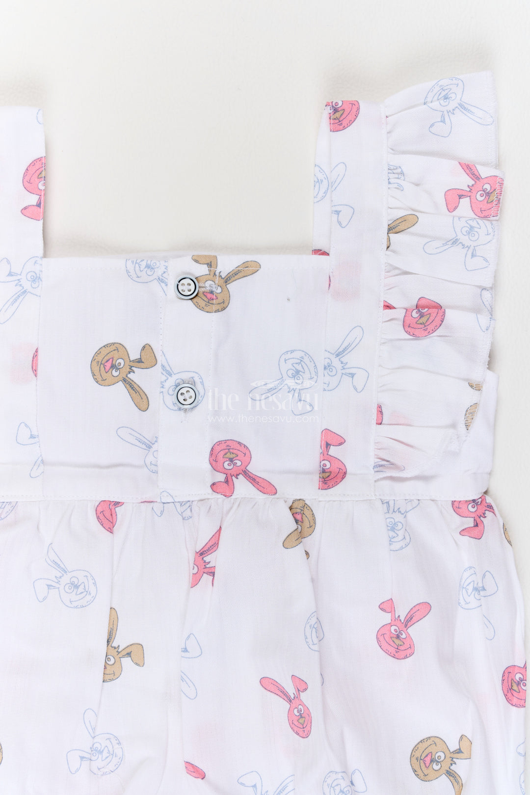 Baby White Rabbit Print Ruffle Cotton Romper