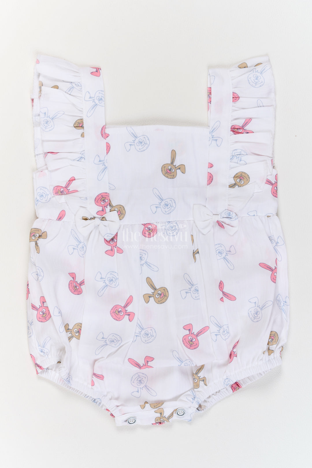 Baby White Rabbit Print Ruffle Cotton Romper