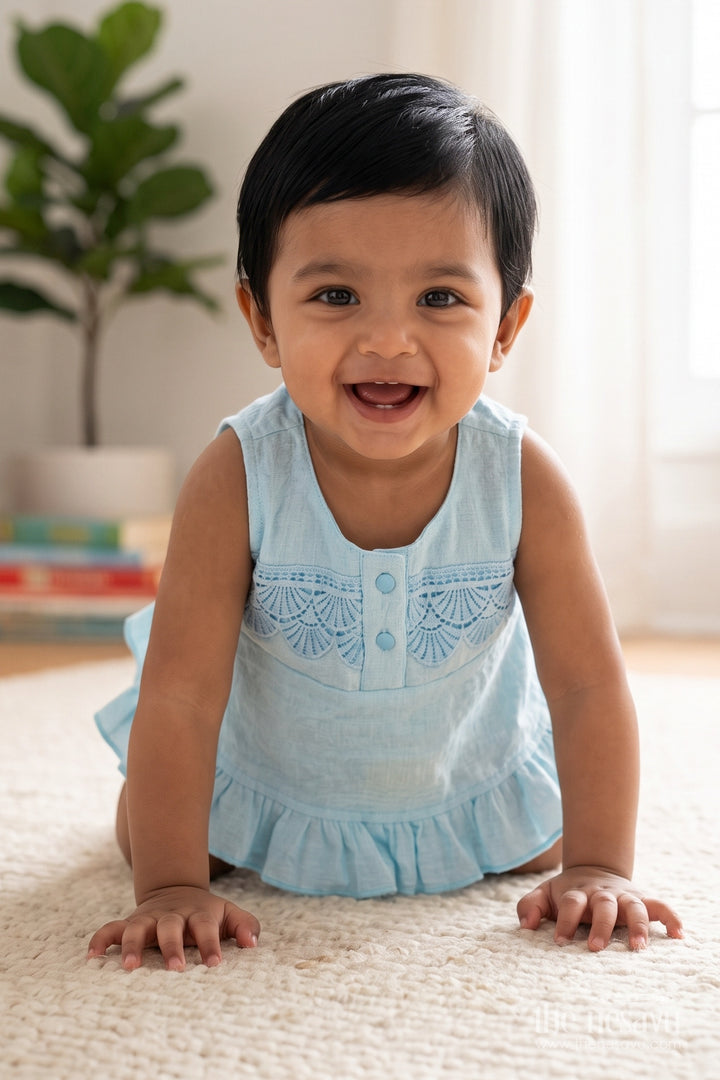 Newborn Cotton Dress for Kids with Designer Detailing in Blue