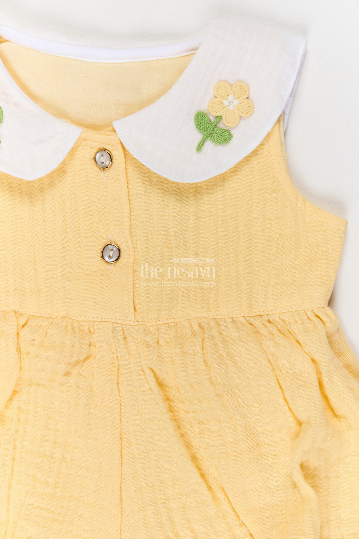 Baby Yellow Flower Collar Muslin Cotton Romper