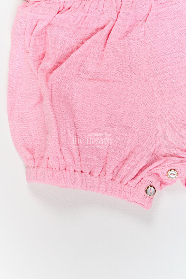 Baby Muslin Cotton Romper in Pink with Petal Collar