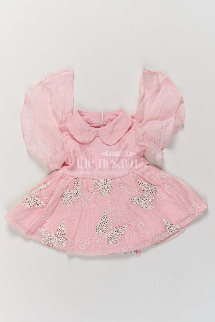 Baby Dusty Pink Georgette Scalloped Leaf Flutter Frock