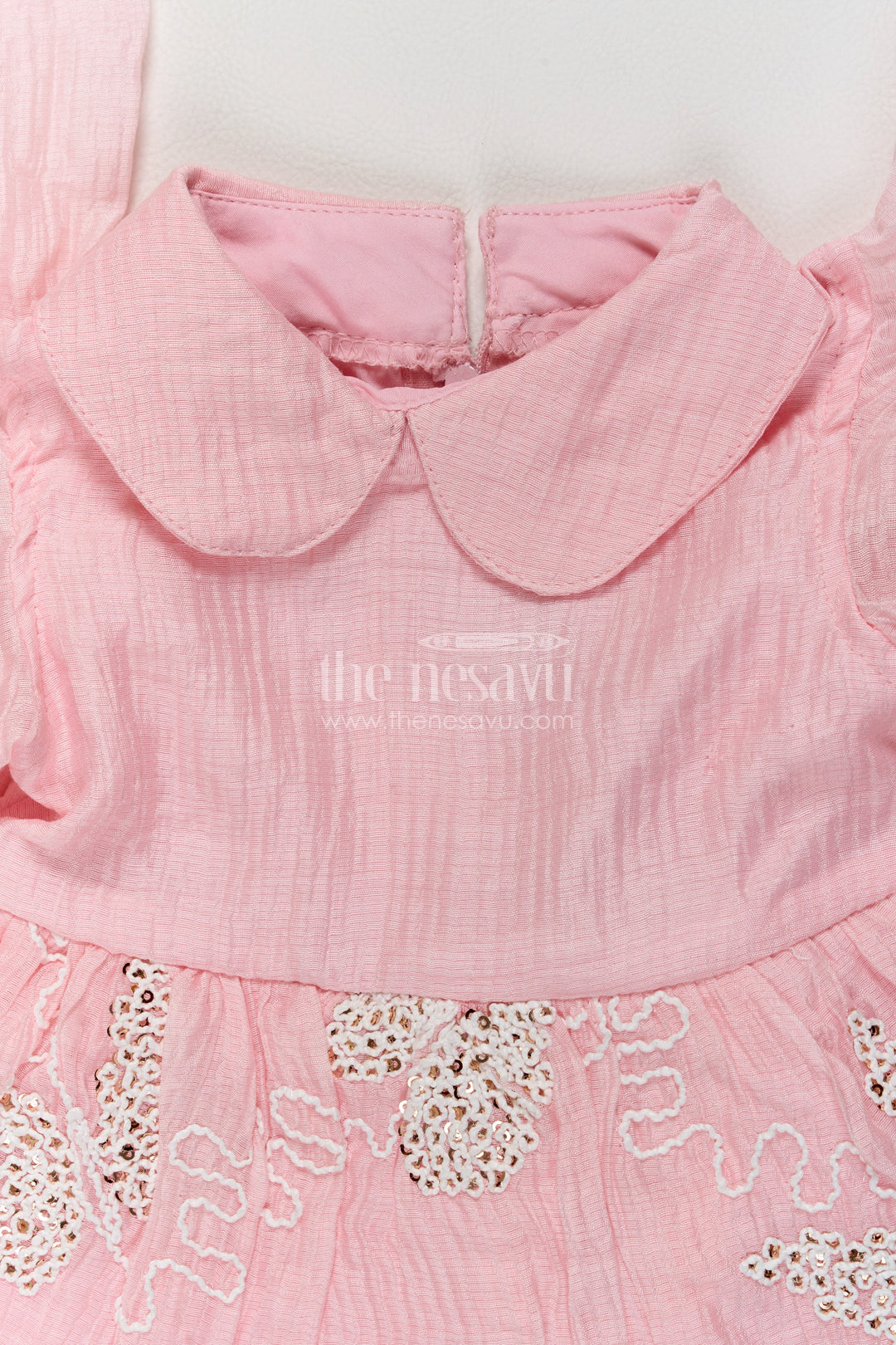 Baby Dusty Pink Georgette Scalloped Leaf Flutter Frock
