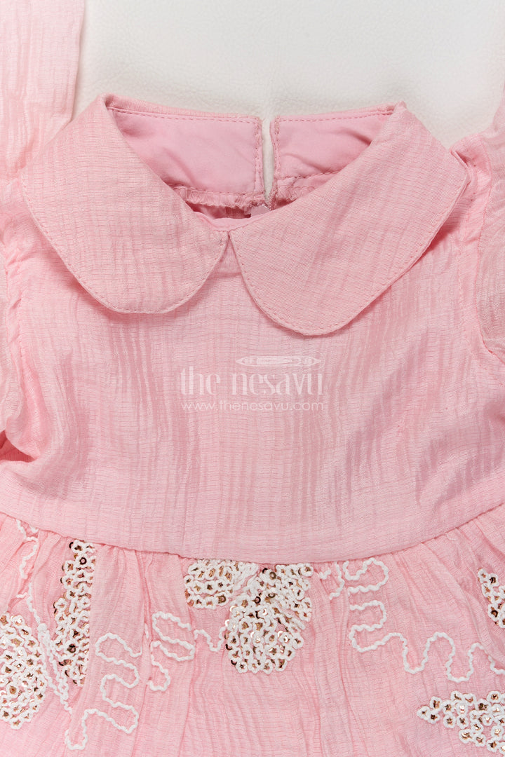 Baby Dusty Pink Georgette Scalloped Leaf Flutter Frock
