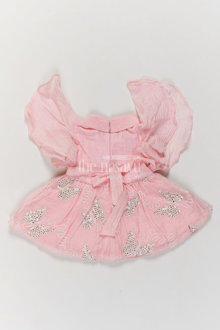 Baby Dusty Pink Georgette Scalloped Leaf Flutter Frock