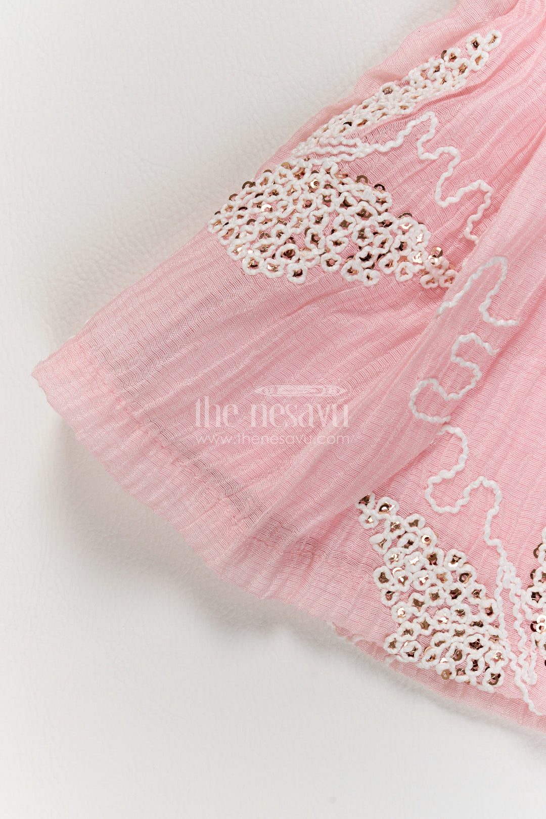 Baby Dusty Pink Georgette Scalloped Leaf Flutter Frock